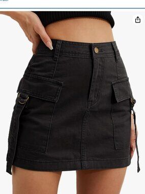 Black Cargo Mini Skirt
